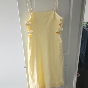 Wayf Pale Yellow Midi Dress with Side Cutouts